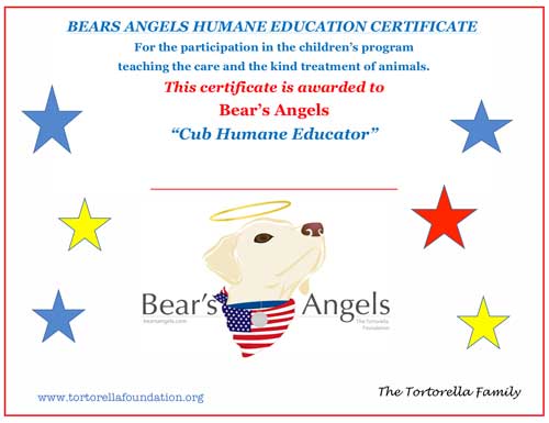 Bear’s Angels Humane Education Program Certificate
